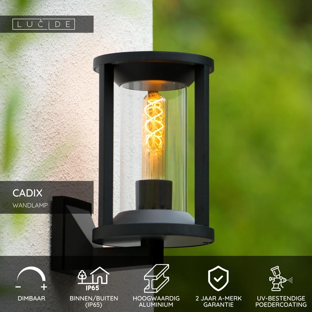 Lampe de porte d’entrée Cadix IP65 noir Lucide 5411212151896