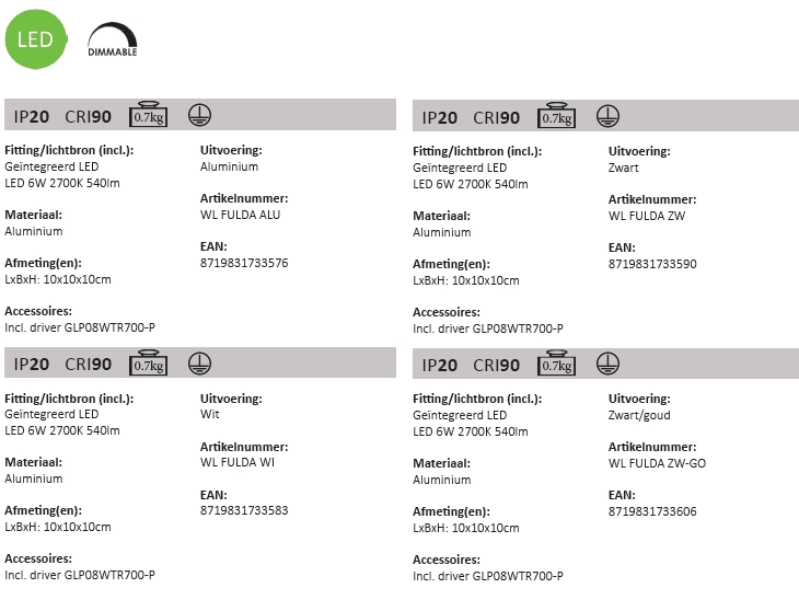 Éclairage LED haut et bas Fulda 6w - 2700K - 10cm noir avec or Artdelight 8719831733606