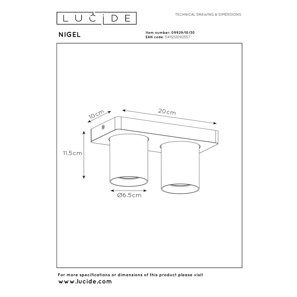 Projecteur de plafond Nigel 2-noir clair Lucide 5411212092557