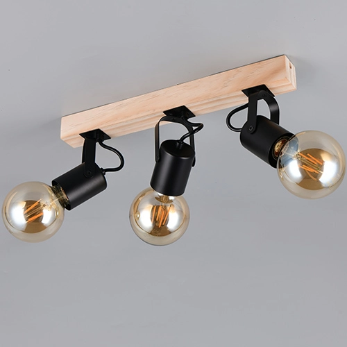 Lampe de plafond à 3 lampes Lynar noir avec bois Trio 4017807671995