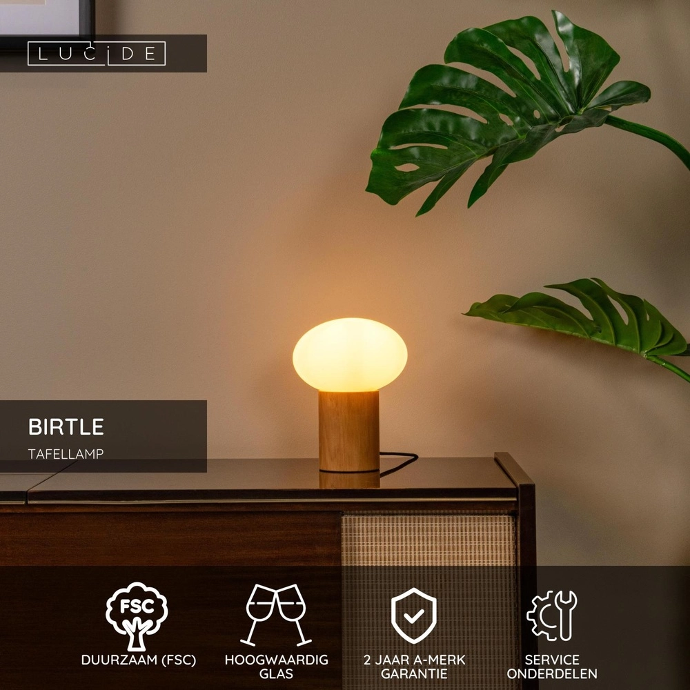 Lampe de table scandinave Birtle bois avec blanc Lucide 5411212051721