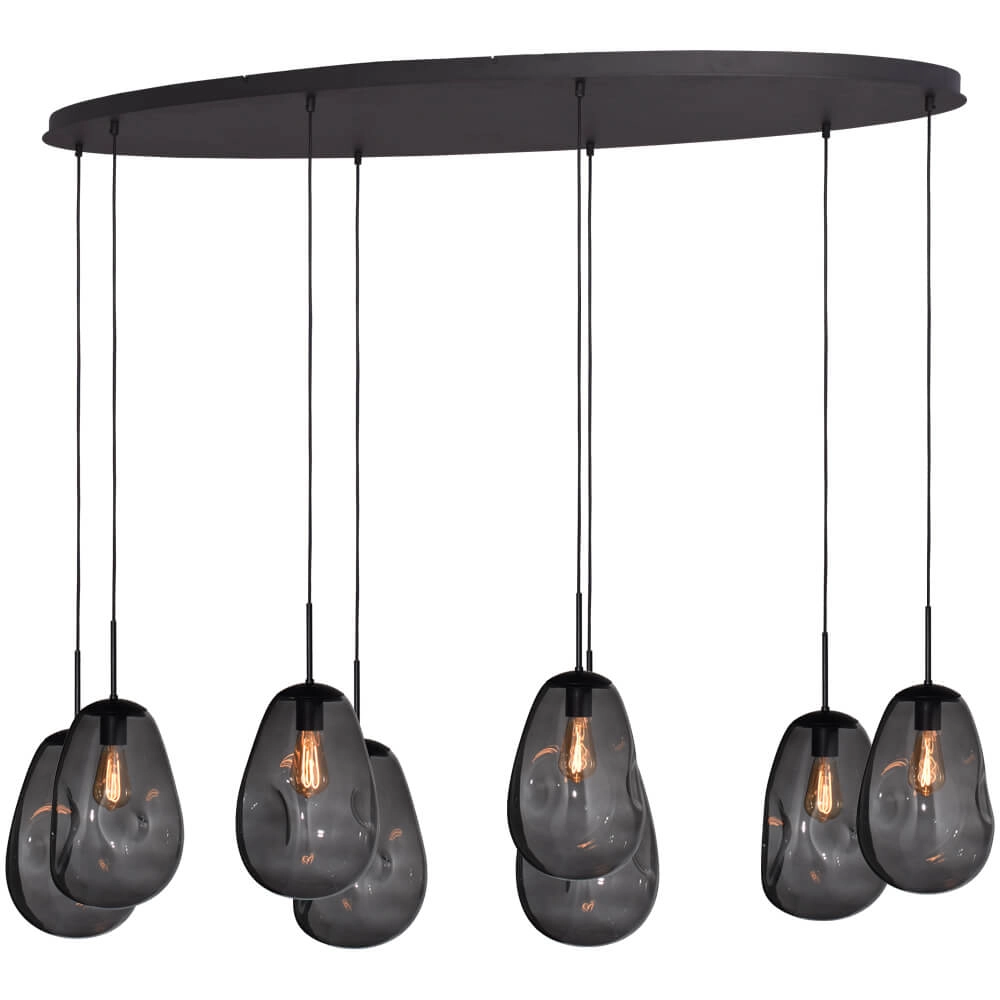 Lampe suspendue Lava Oval 8x verre fumé Ø 22,5cm