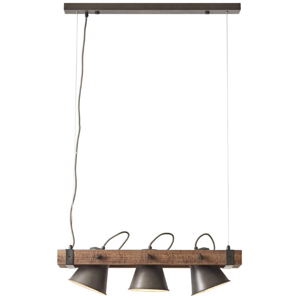Lampe suspendue 3 lumières Decca noir avec du marron Brilliant 4004353361487