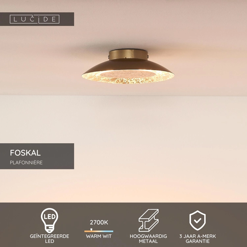Lampe de plafond Foskal Ø 21,5 cm d’or Lucide 5411212791221