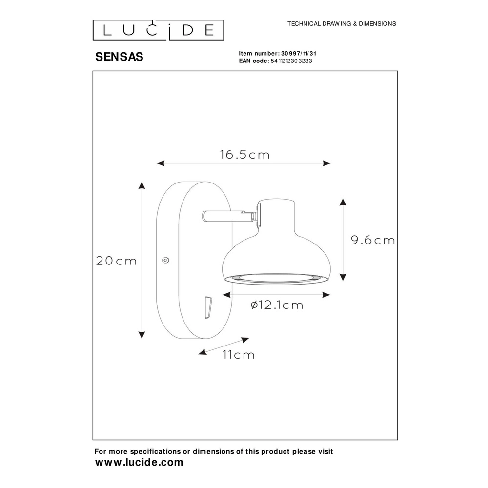 Lampe de chevet Sensas design blanc GU10 ES111 Lucide 5411212303233