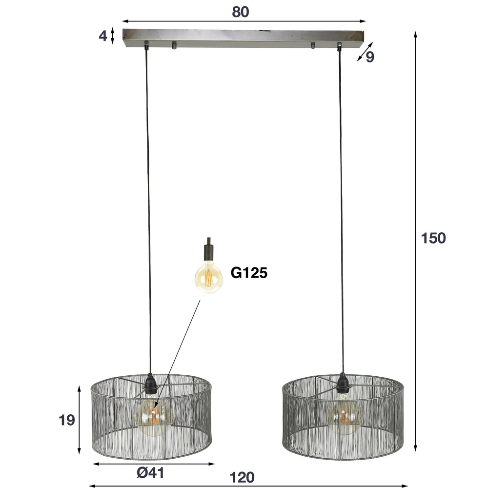 Lampe suspendue en fil métallique Stringshade Ø 41cm - 2 feux Lyora 8716803511477