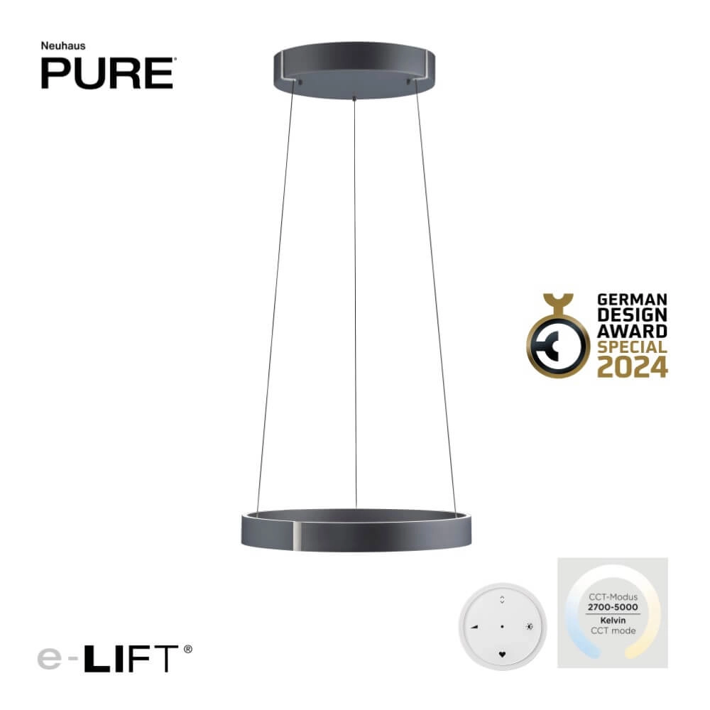 Lampe suspendue ronde Pure E-Clipse gris Ø 50cm Paul Neuhaus 4012248372319