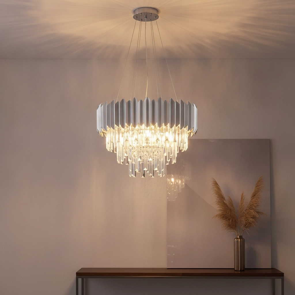 Suspension Magnolia chrome et cristal Ø 50cm