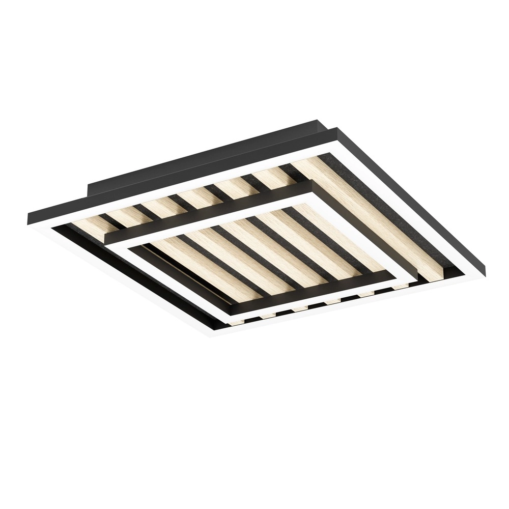 Lampe de plafond moderne Cembrano noir avec un carré en bois 31,5 x 31,5 cm Eglo 9008606388219