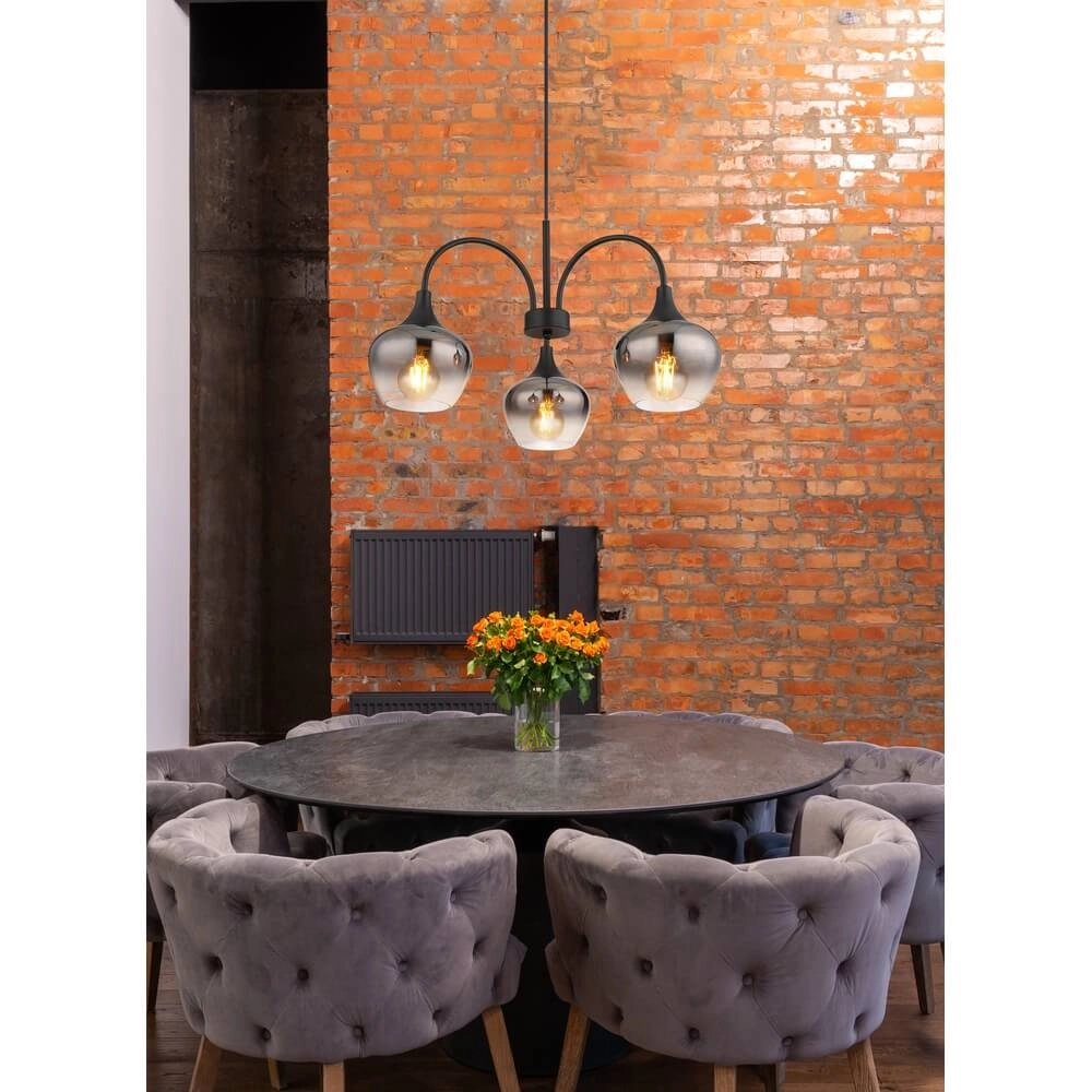 Suspension 3 lumières Maxy noir avec verre fumé Globo 9007371468188