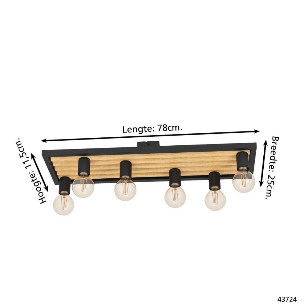 Plafonnier 6 lumières Consett noir avec du bois Eglo 9002759437244