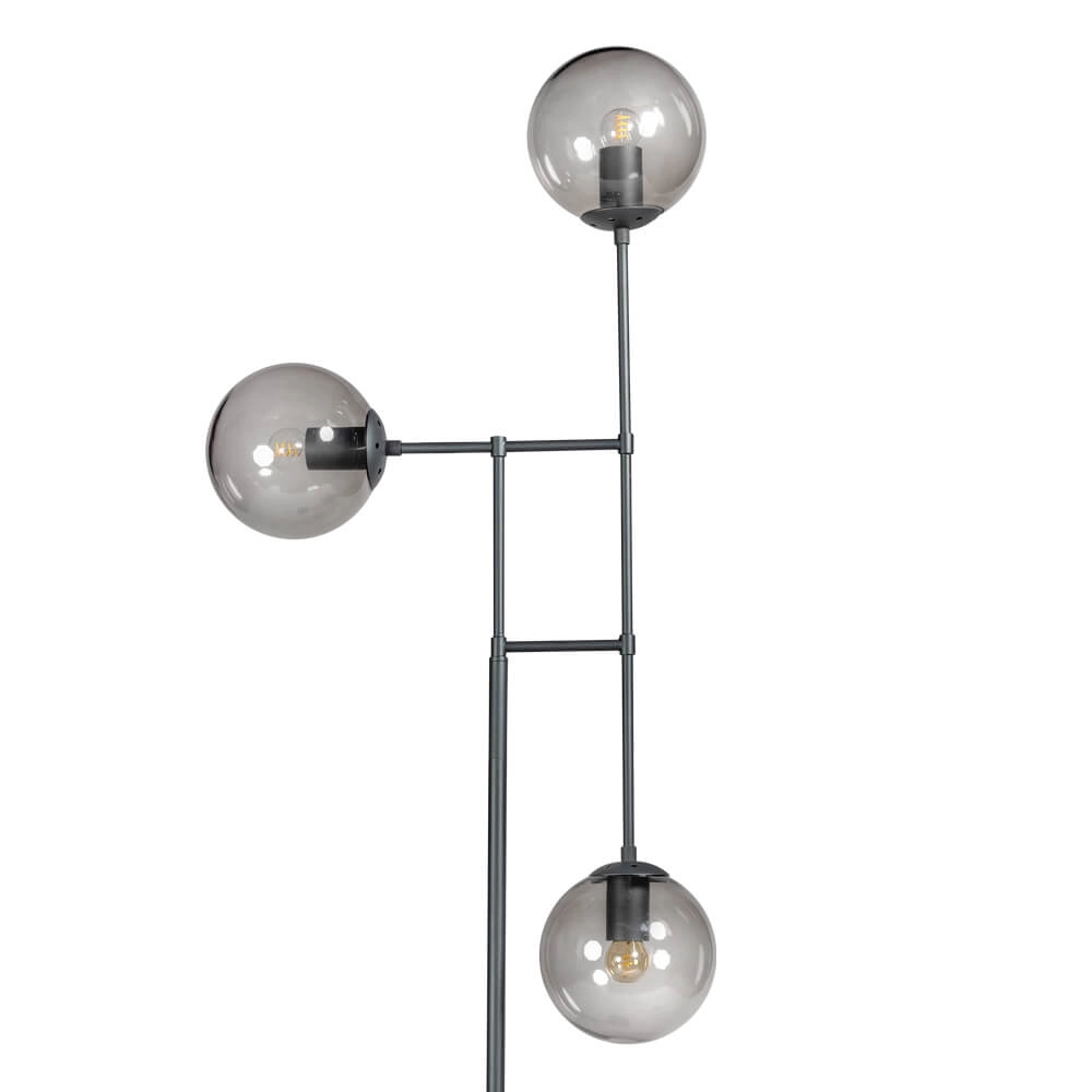Lampadaire design Davina 3 lumières noir avec verre fumé ETH 8720195302766