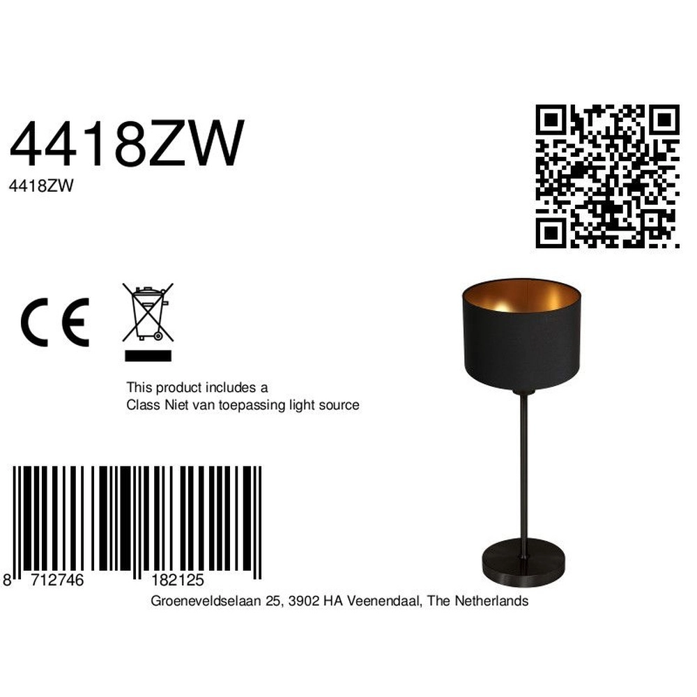 Lampe de table noire Noor avec capot noir Steinhauer 8712746182125