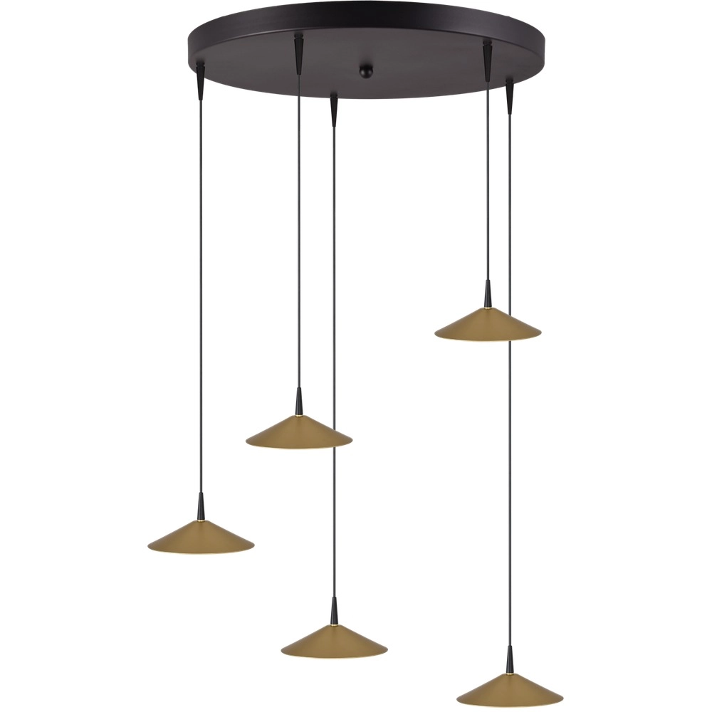 Lampe suspendue à 5 lumières Ceppo noir avec or Ø rond 18cm