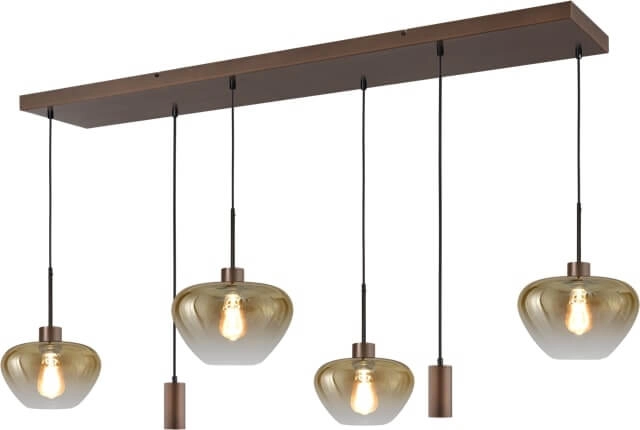 Suspension 6 lumières Genua marron avec verre doré et pendentifs