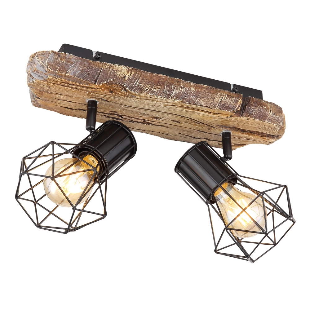 Lampe de plafond Priska 2-noir clair avec bois