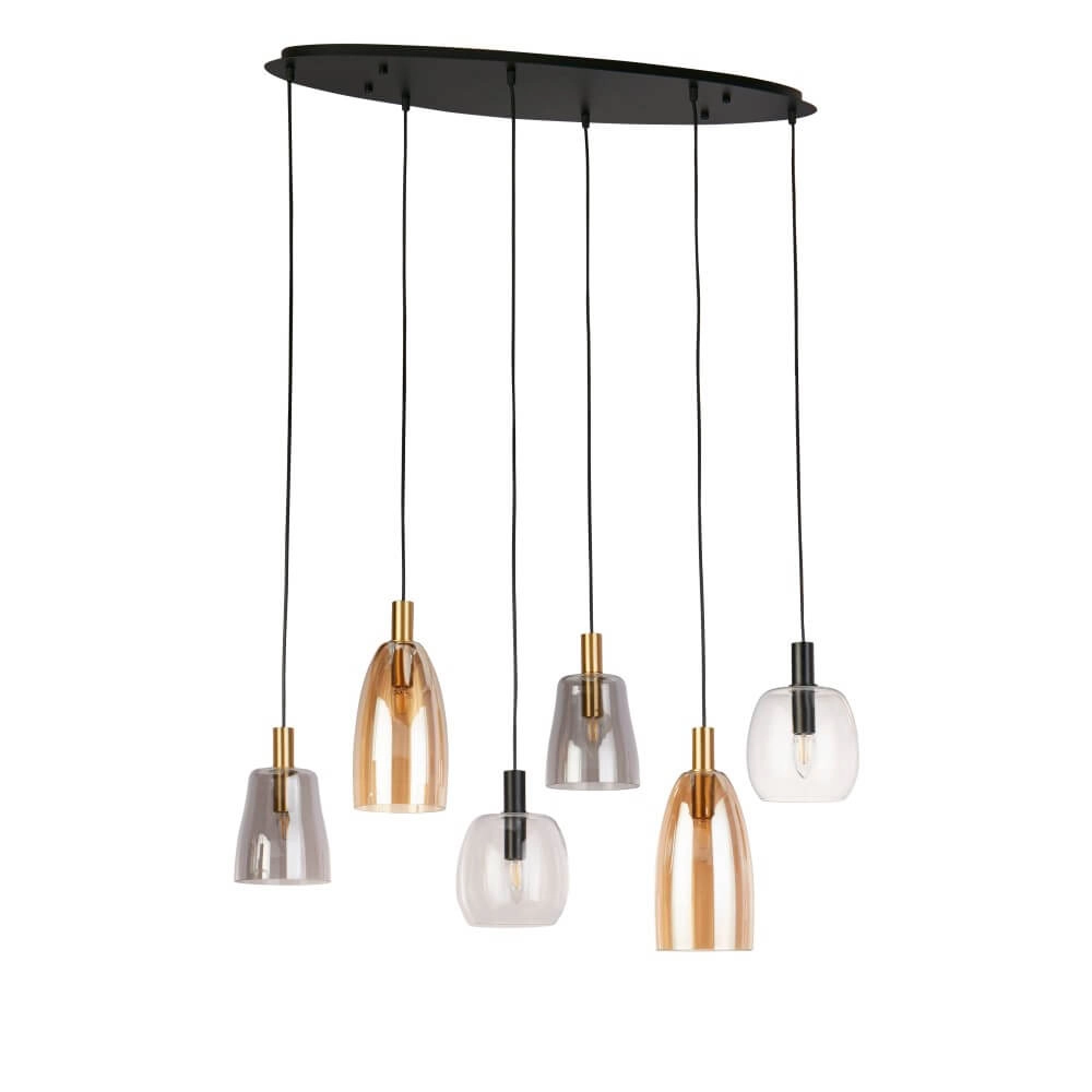 Lampe suspendue 6 lumières Divine plusieurs couleurs de verre Searchlight 5053423250656