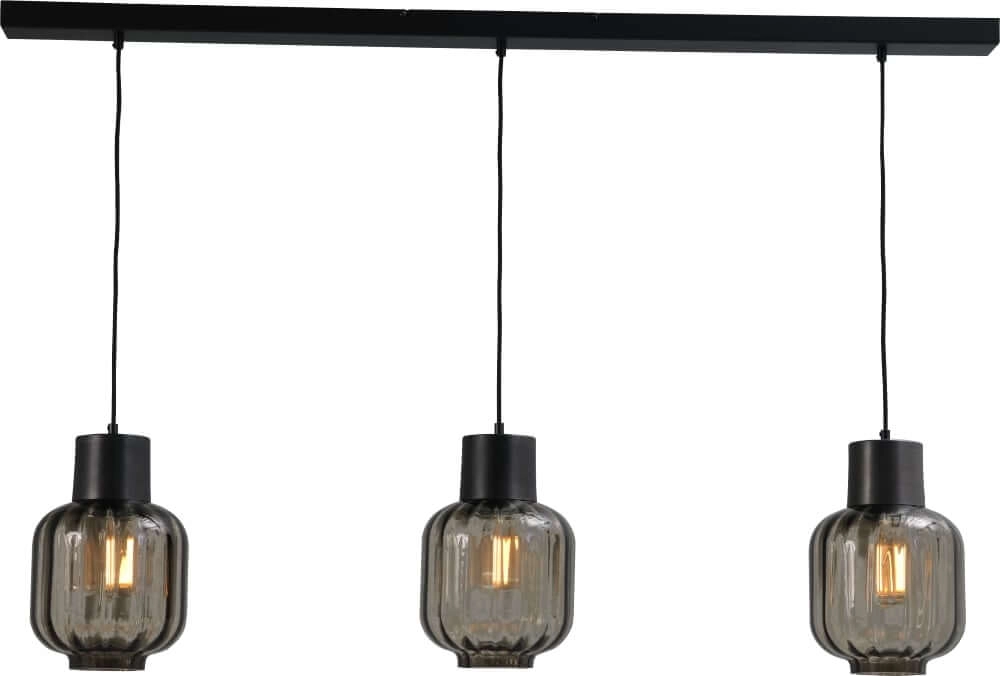 Lampe de salle à manger Lett lll 28 3 lumières avec verres fumés Lampe de salle à manger Lett lll 28 3 lumières avec verres fumés