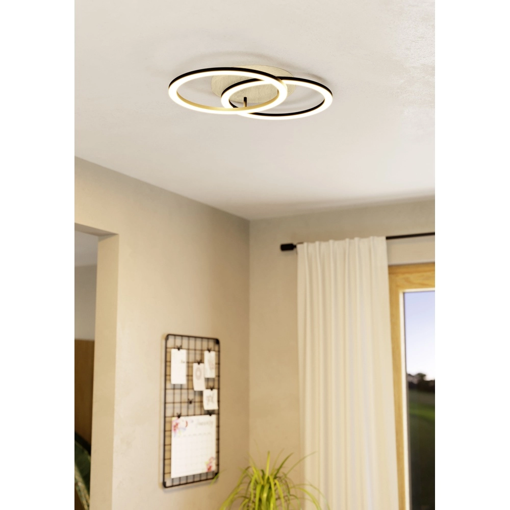 Lampe de plafond Zigbee Lomaltas-Z noir avec aspect bois - rond Eglo 9008606327898