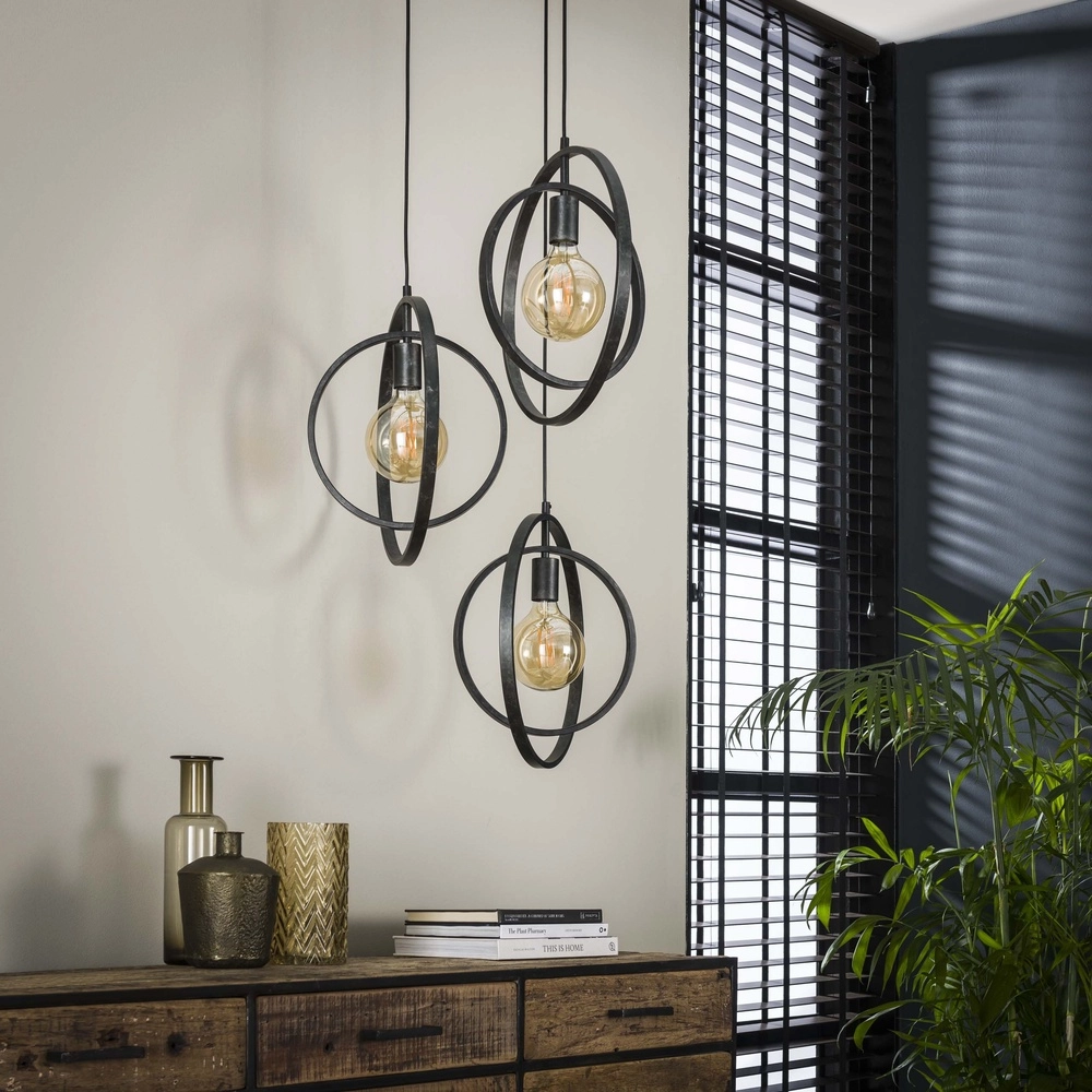 Table de salle à manger à 3 lampes suspendues Turn Ø 40 cm - charbon de bois - excl E27 Lyora 8716803513143
