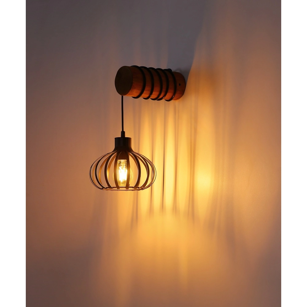 Lampe murale de campagne Caldwell noir avec bois Globo 9007371592586