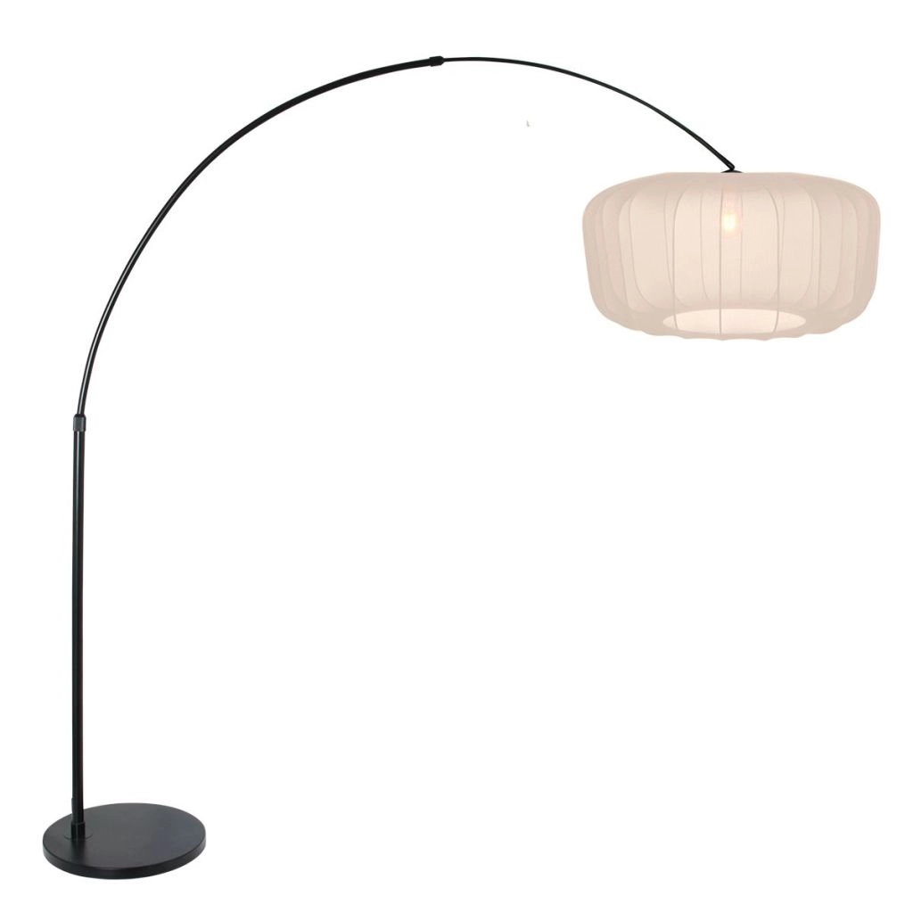 Lampe à arc noir Vela Lino avec une teinte crème Ø60cm