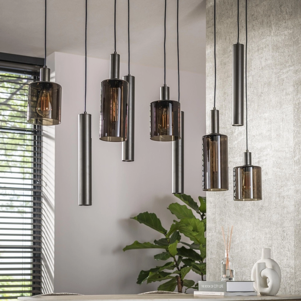 Lampe pendante de table à manger Sepiora Marron Sienna - verre foncé - avec pendentifs Lyora 8716803513464