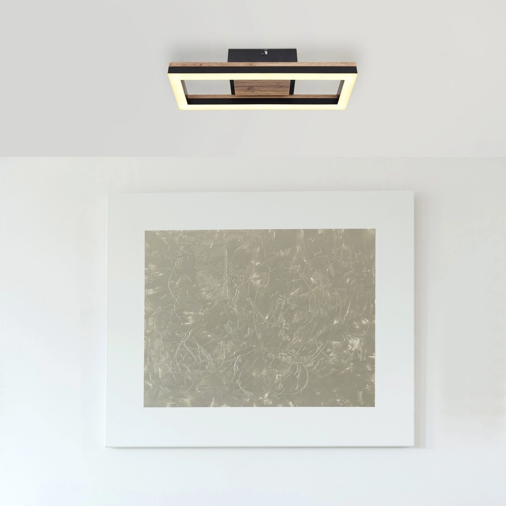 Lampe de plafond Beatrix Rectangle noir avec bois Globo 9007371454402