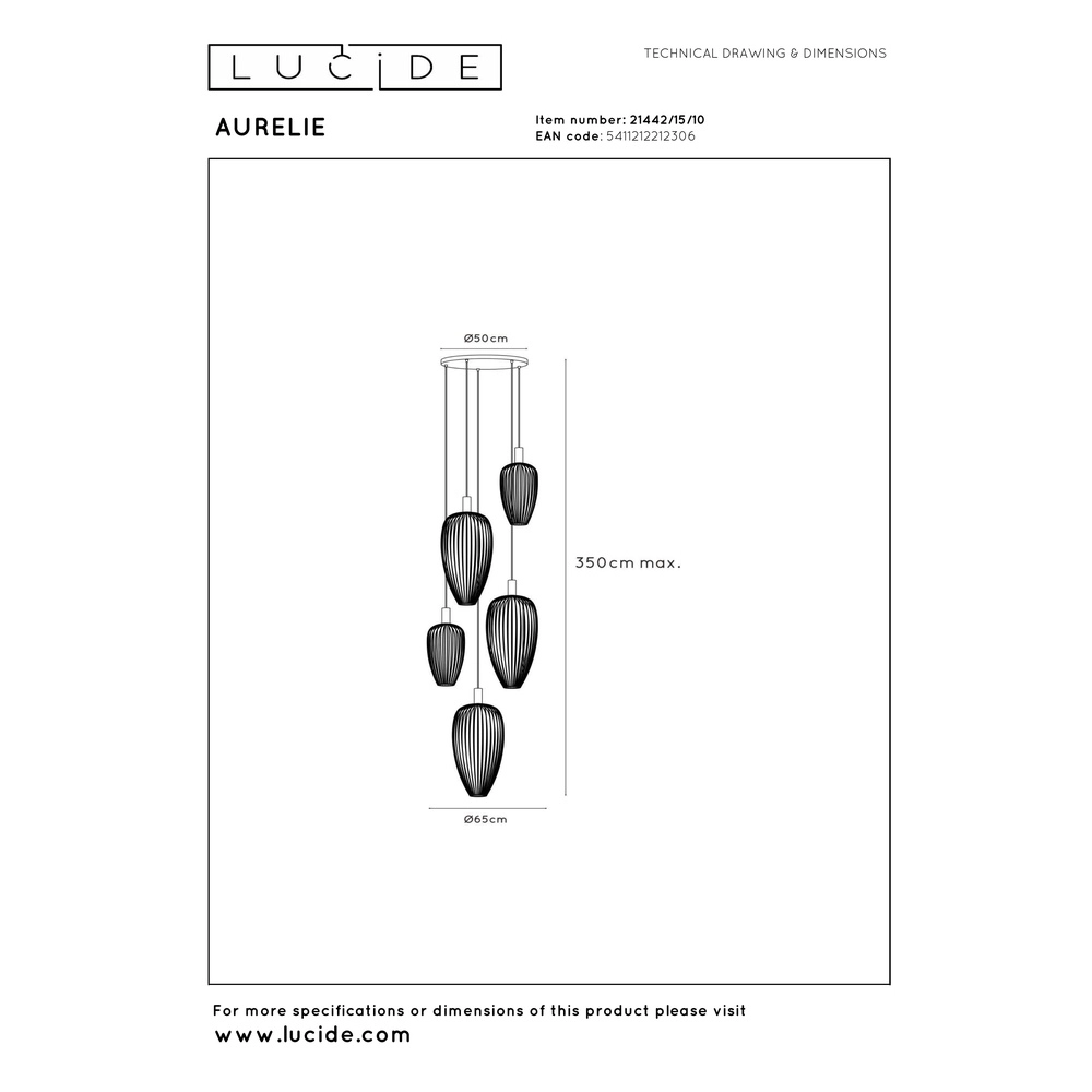 Lampe à fil à 5 lumières Aurelie Or Lucide Vibes 5411212212306