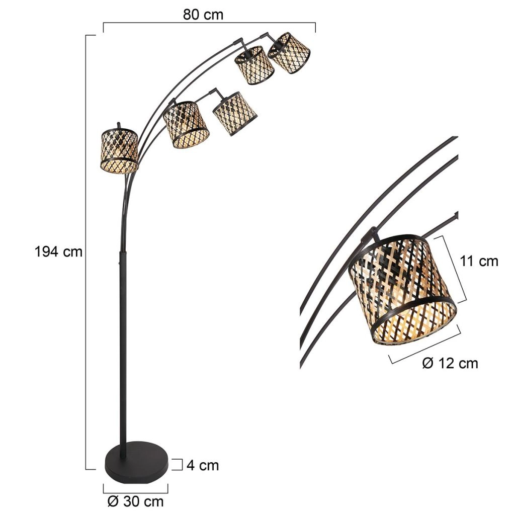 Lampe de pied à 5 lumières Sumba avec des lunettes en bambou de 12 cm Steinhauer 8712746182873