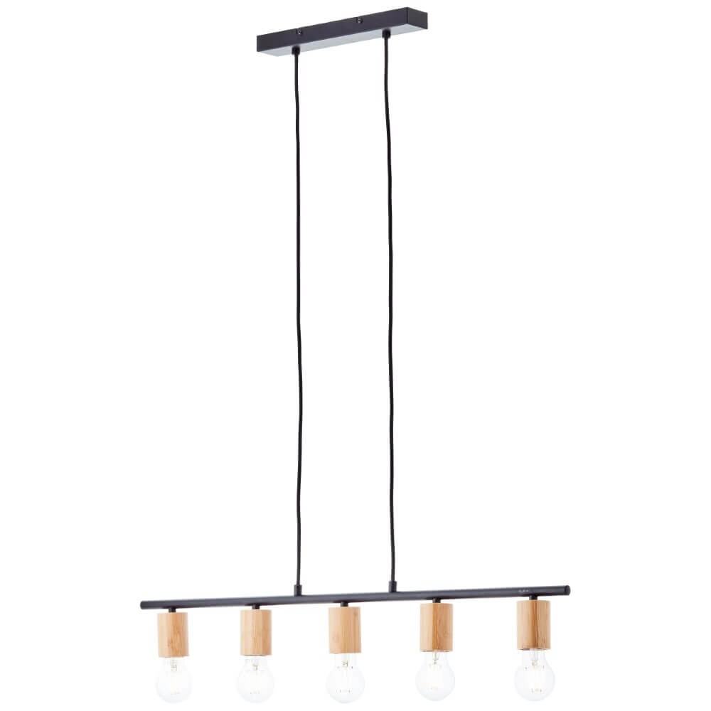 Lampe suspendue 5 lumières Kerry noir avec du bois Brilliant 4004353408960