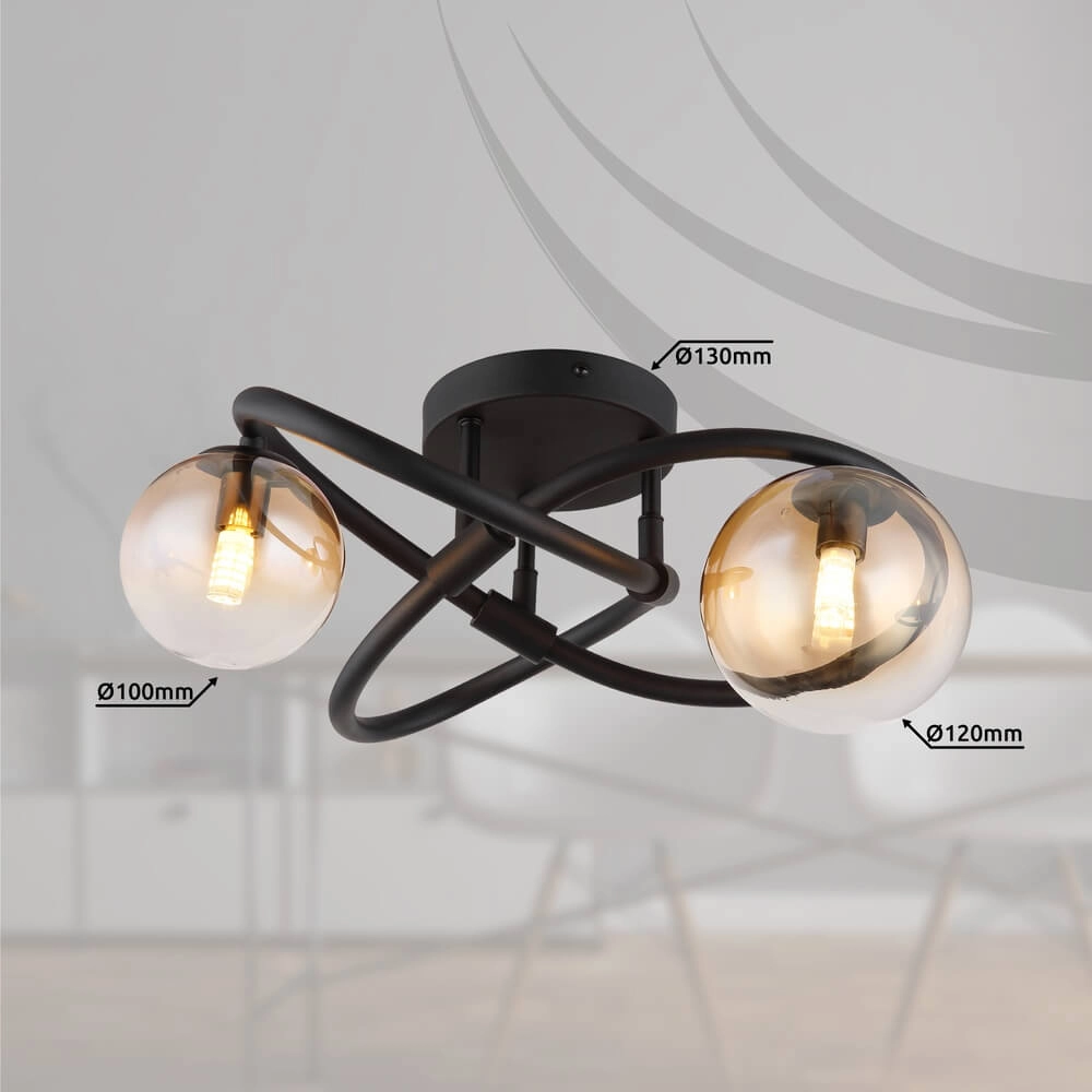 Plafonnier noir Tuberius Design 2-lumière Globo 9007371458431