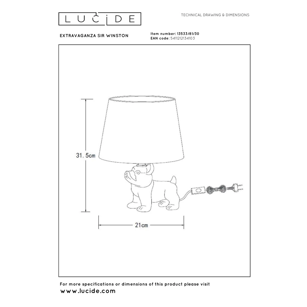 Lampe de table Extravaganza Sir Winston Noir de chien Lucide 5411212134103