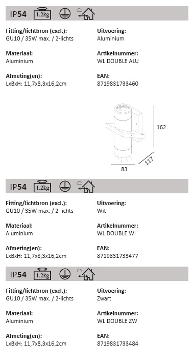 Up & downlighter en acier inoxydable Double Artdelight 8719831733460