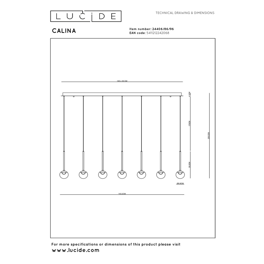 Lampe suspendue ovale Calina 12 lumières avec sphères ambrées Premium by Lucide 5411212242068