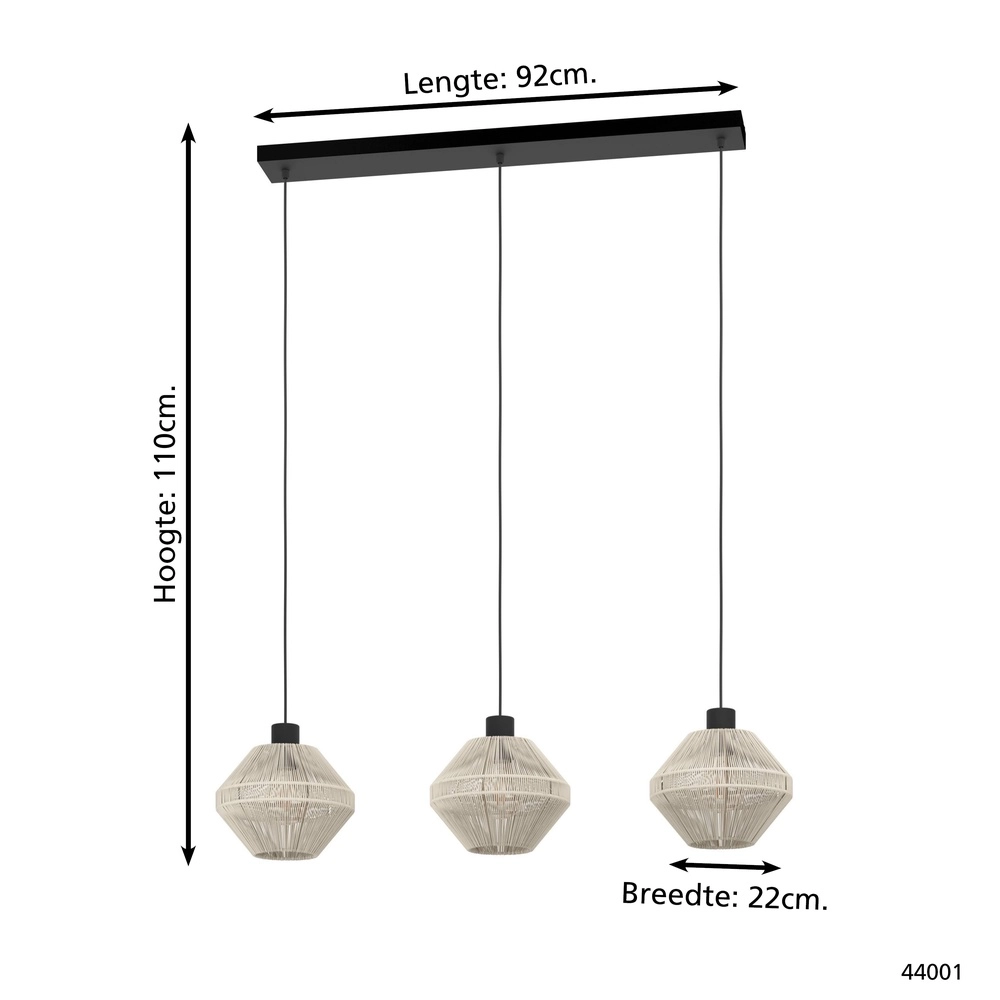 Lampe suspendue à corde Midsumer 3x Ø 22cm Eglo 9002759440015
