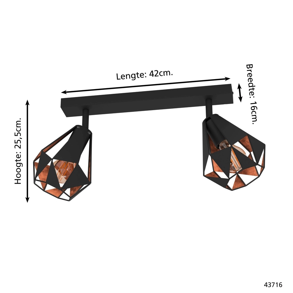 Lampe de plafond noire Carlton 7 2L - avec cuivre Eglo 9002759437169