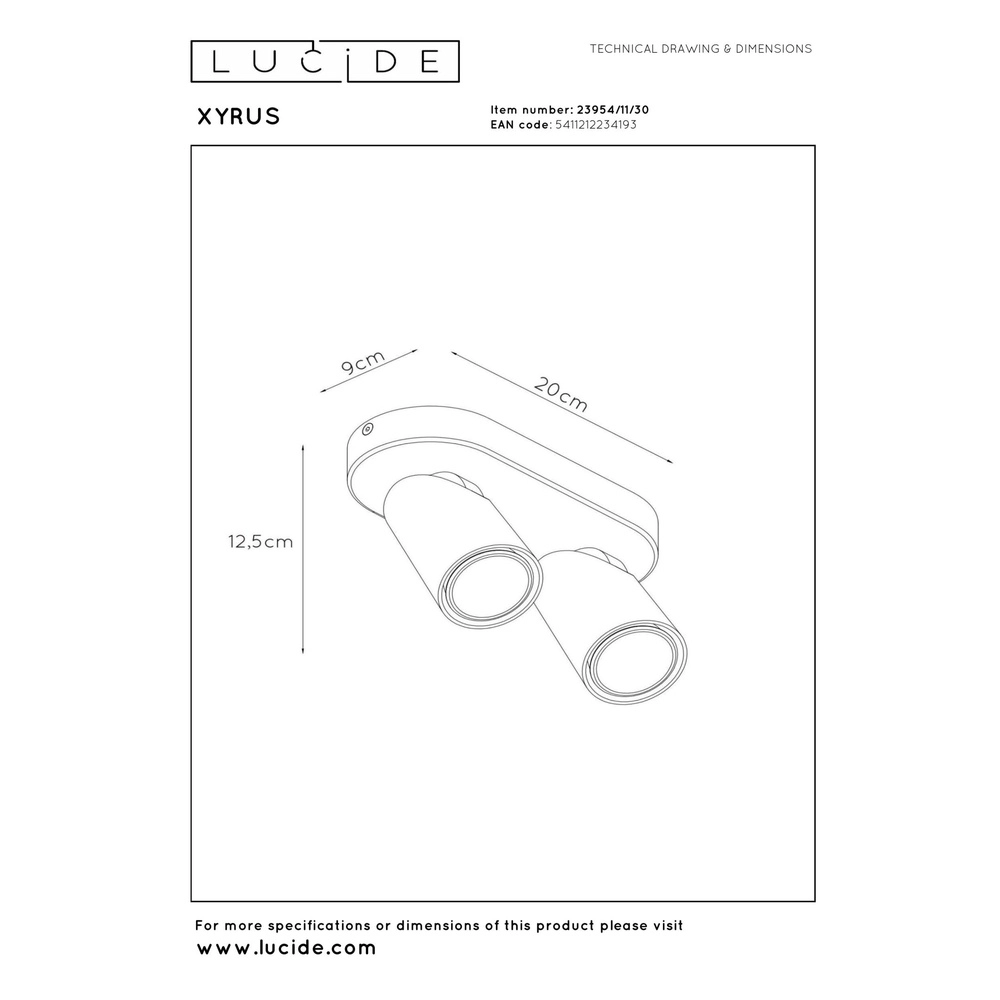 Projecteur de plafond Xyrus 2-noir clair Lucide 5411212234193