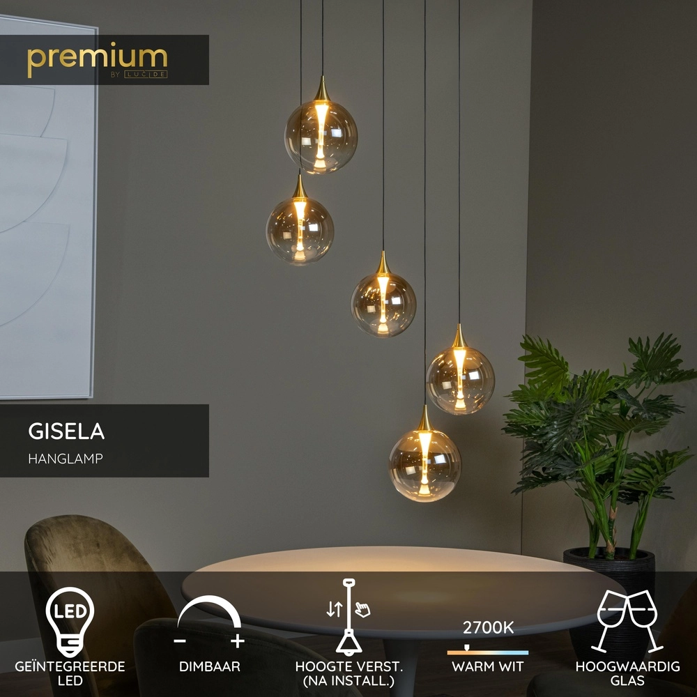 Suspension LED de conception Gisela décoloration - 5x Ø 16cm Premium by Lucide 5411212134813
