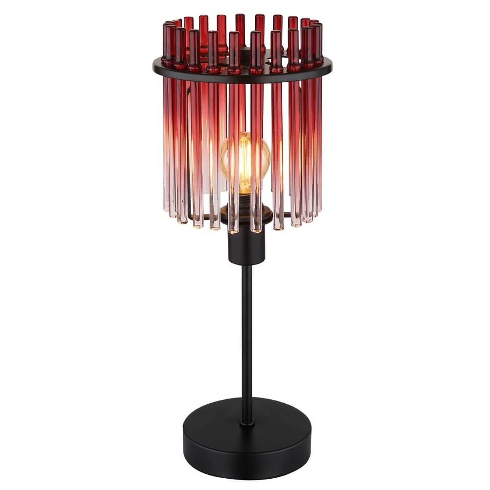 Lampe de table noire Gorley avec verre rouge Ø 15cm