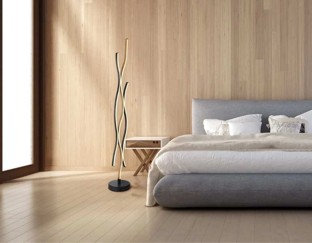 Lampadaire Geronimo noir avec du bois Globo 9007371457045