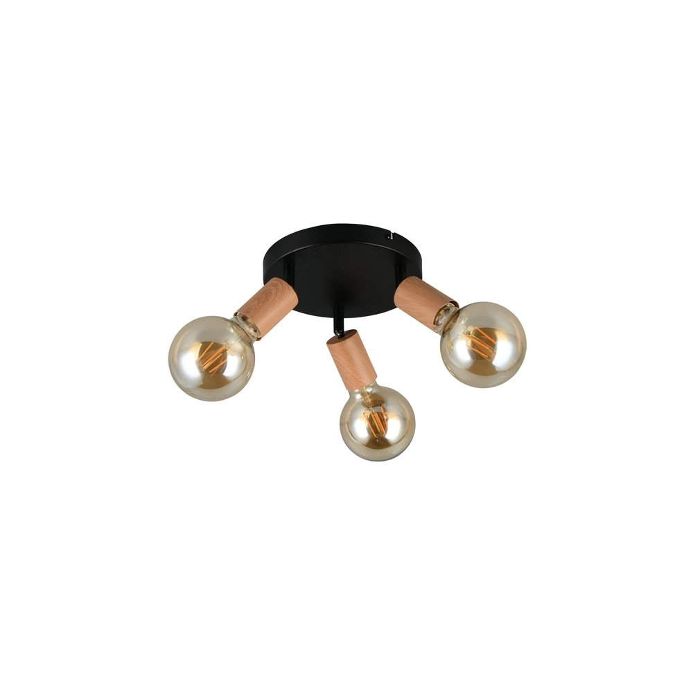 Lampe de plafond Lamego 3-noir clair avec bois Trio 4017807672039