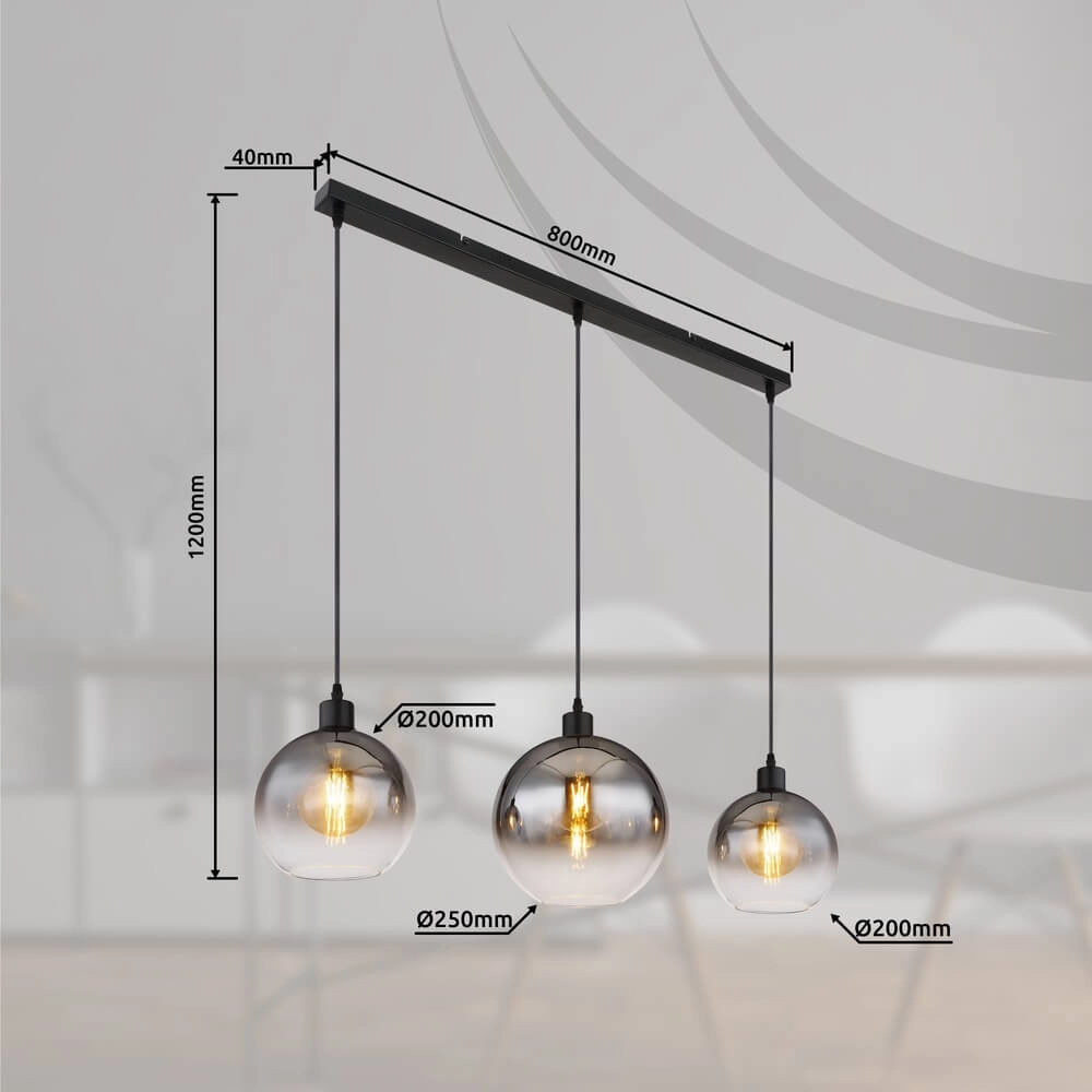 Suspension noire Newcastle Sphère Smoke Glass 3 lumières Globo 9007371452798