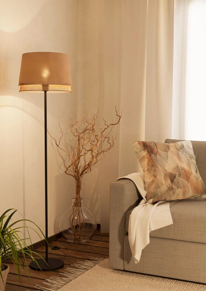 Lampe sur pied Tabley lin avec rotin Eglo 9002759439781