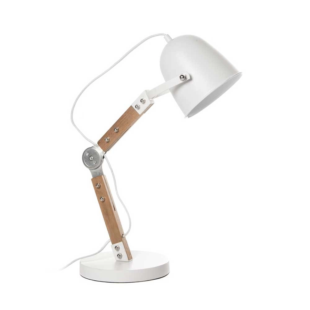 Lampe de bureau rurale Cooper blanc avec du bois