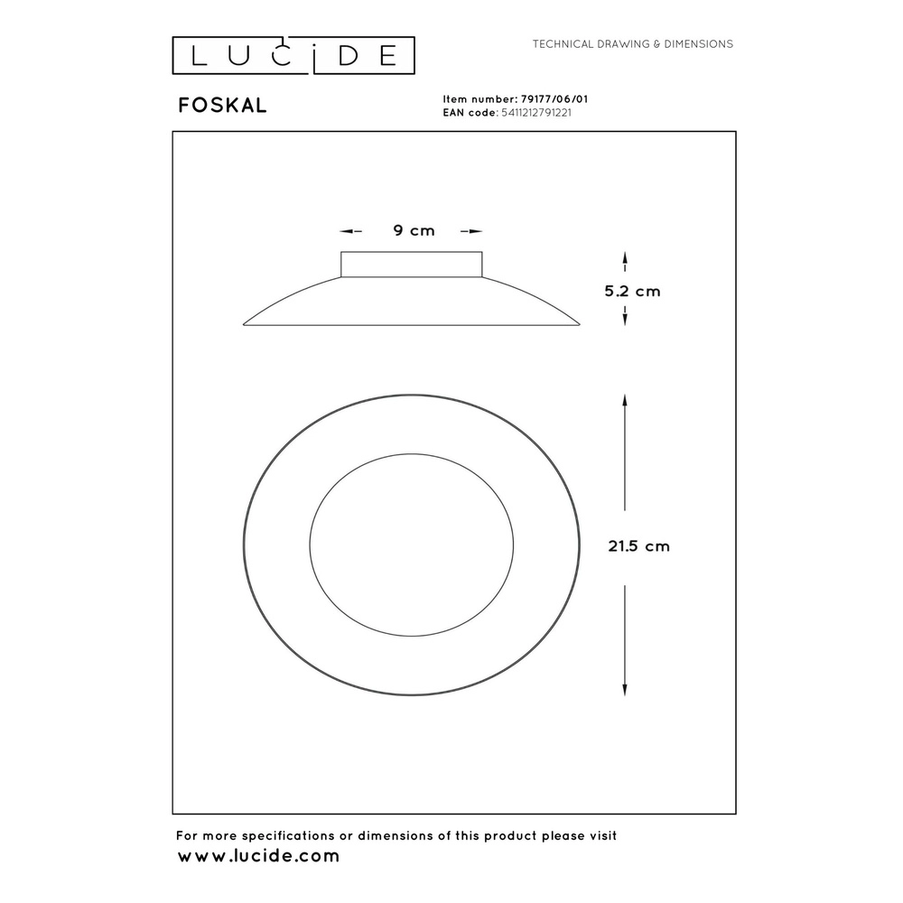 Lampe de plafond Foskal Ø 21,5 cm d’or Lucide 5411212791221