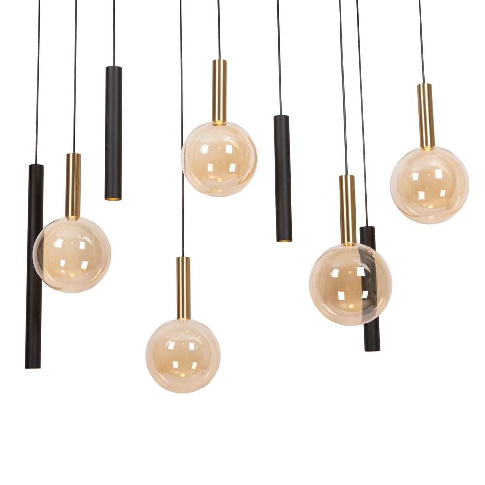 Lampe suspendue à 12 lampes Josiane noir avec or Lucide Vibes 5411212212160