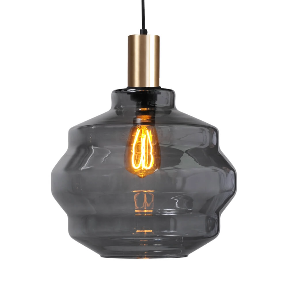 Lampe suspendue dorée Porto avec verre fumé Boule - Ø 30cm