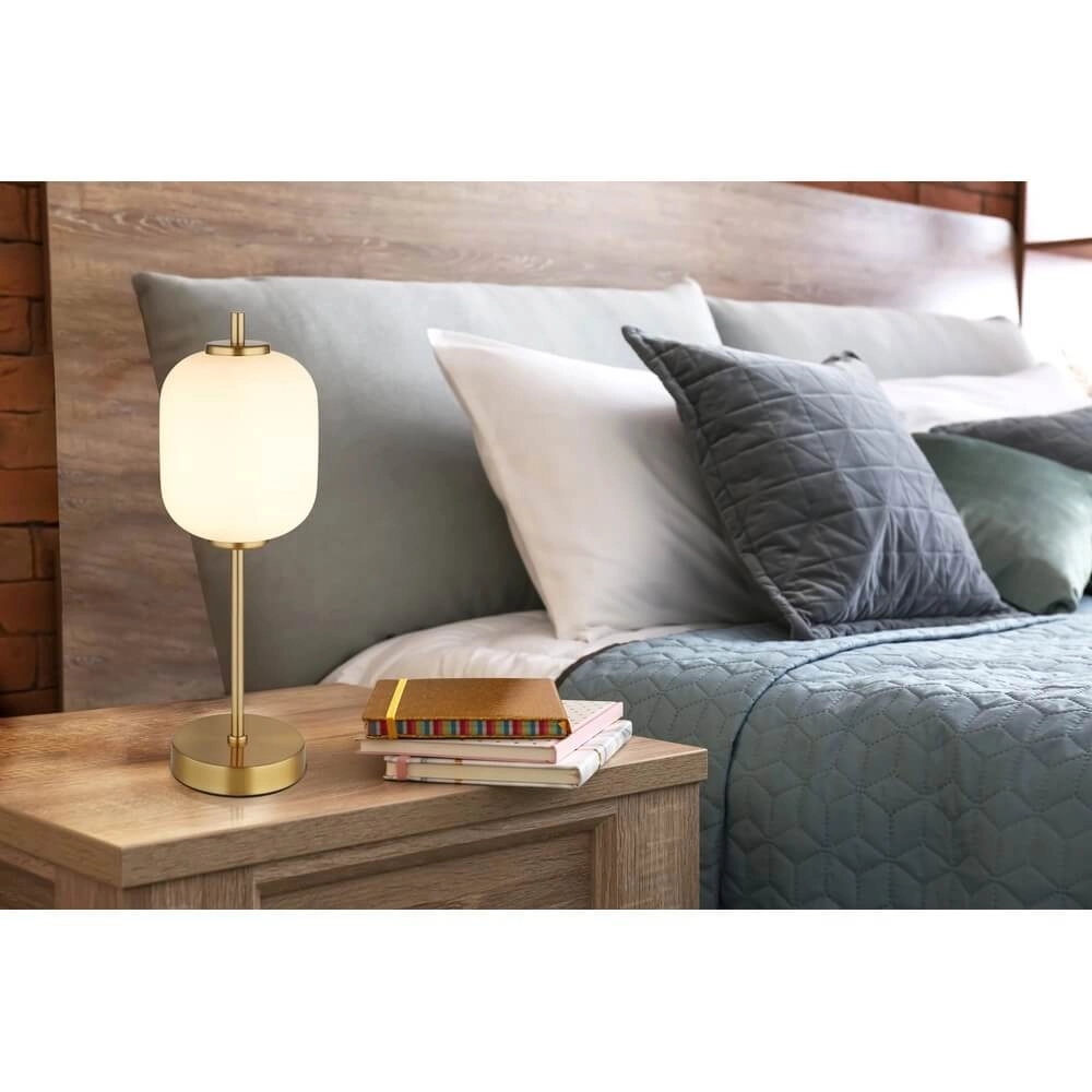 Lampe de table dorée Ewald verre blanc Ø 13,5cm Globo 9007371468539