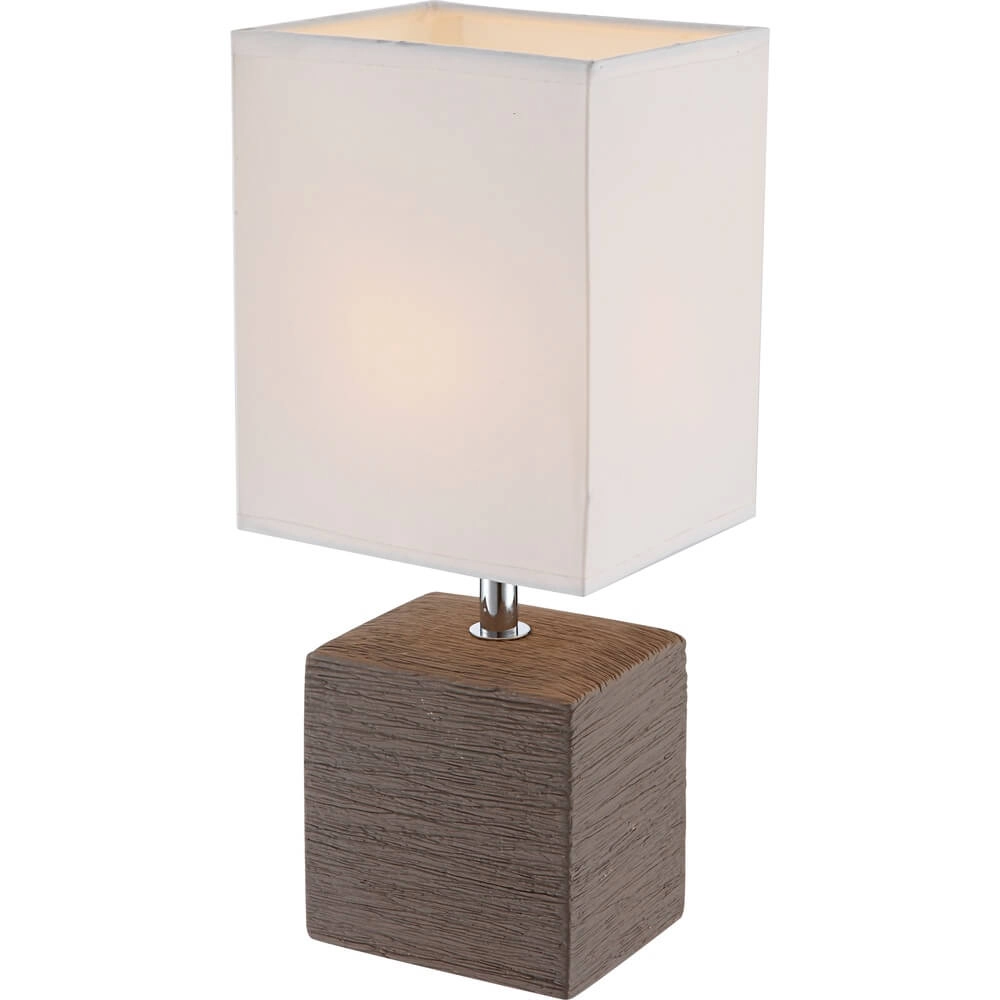 Lampe de table élégante Geri marron avec capuche blanche